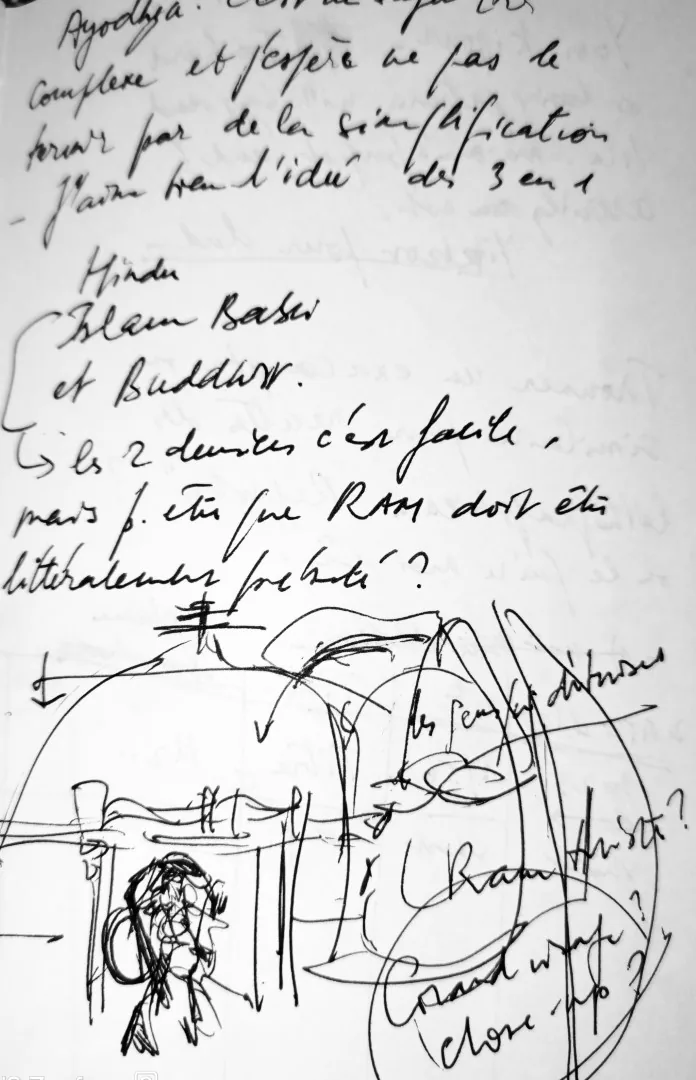 Handwritten compositional notes for Ayodhya