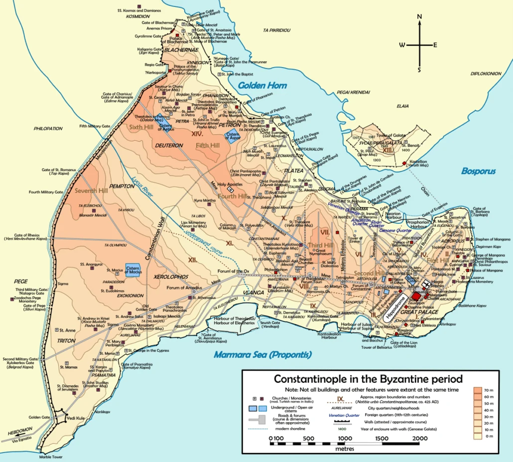 Map of Constantinople in the Byzantine period