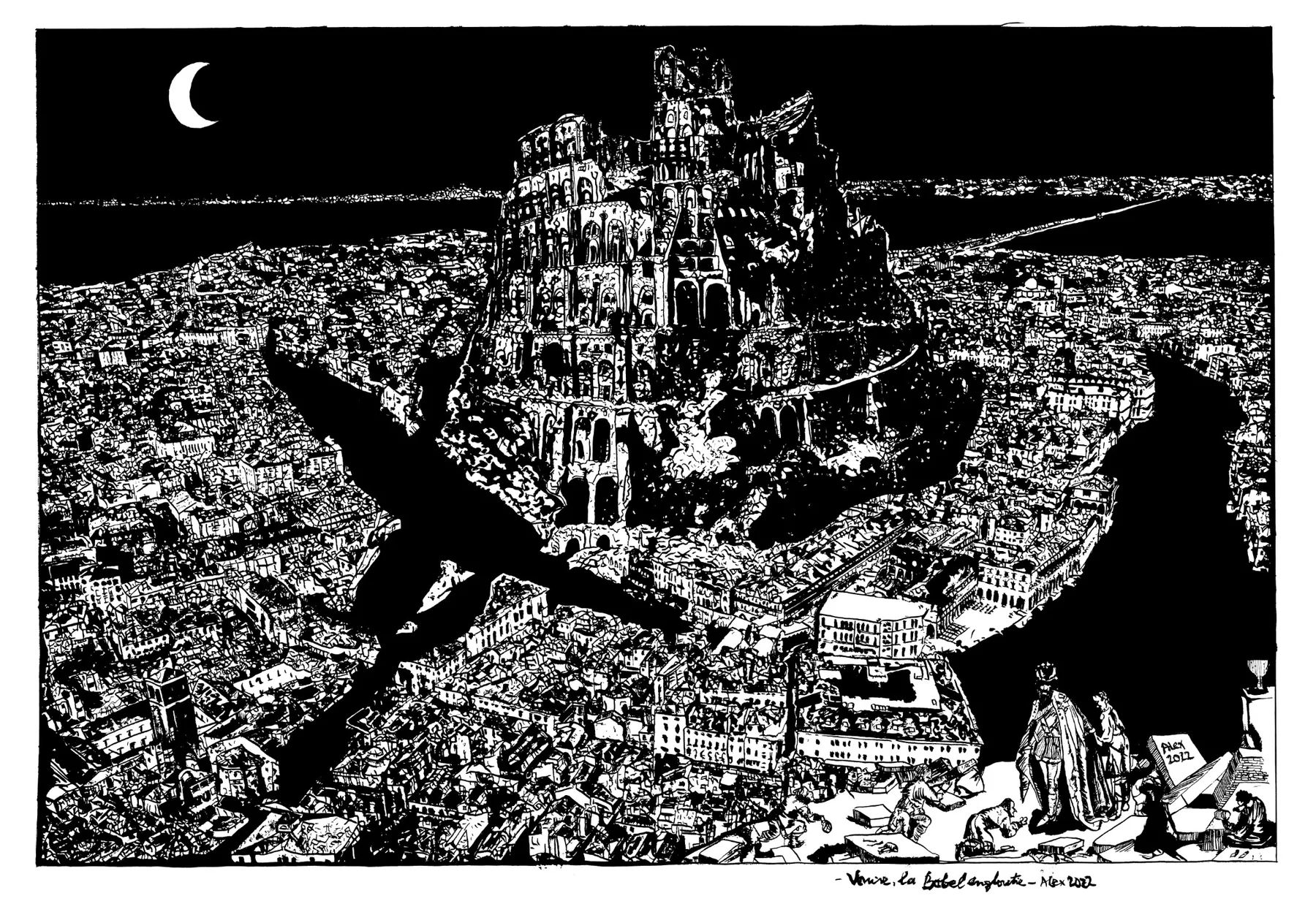 Dreaming of Babel, complete original drawing, 2022
