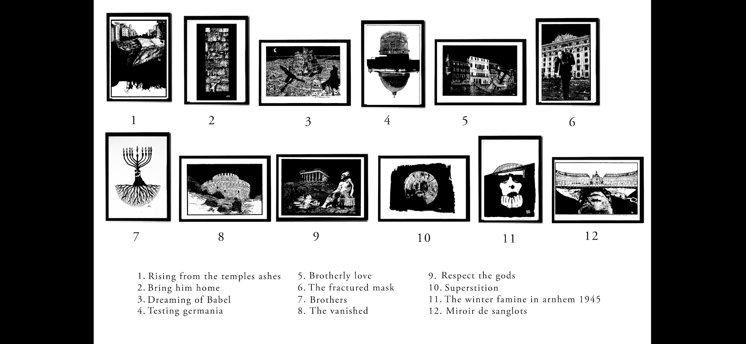 Display sheet showing the twelve works exhibited at the EJCC