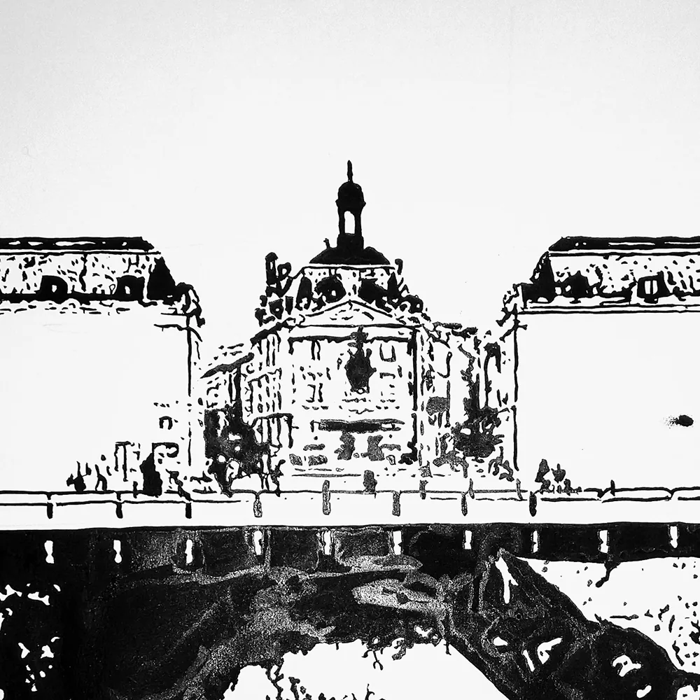 Detail of the central architectural hinge in Miroir de sanglots