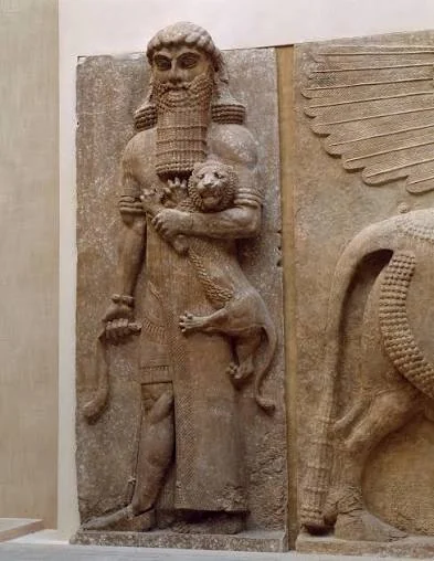 Assyrian hero mastering a lion, traditionally called Gilgamesh, Louvre