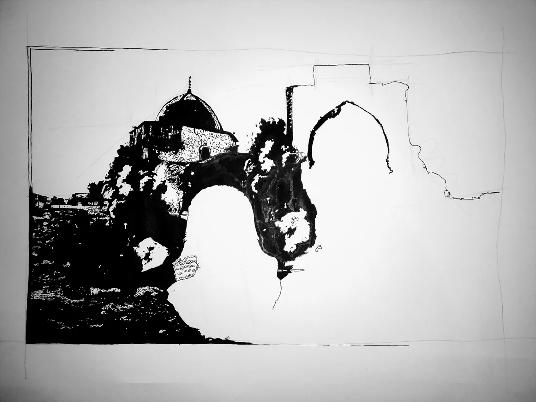Mosul Will Rise Again figure and ruins developing