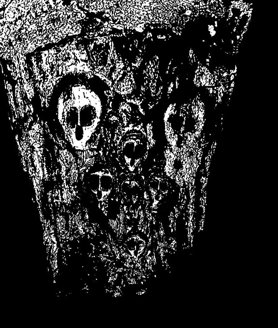 Aboriginal rock-art inspired face detail in No Voice