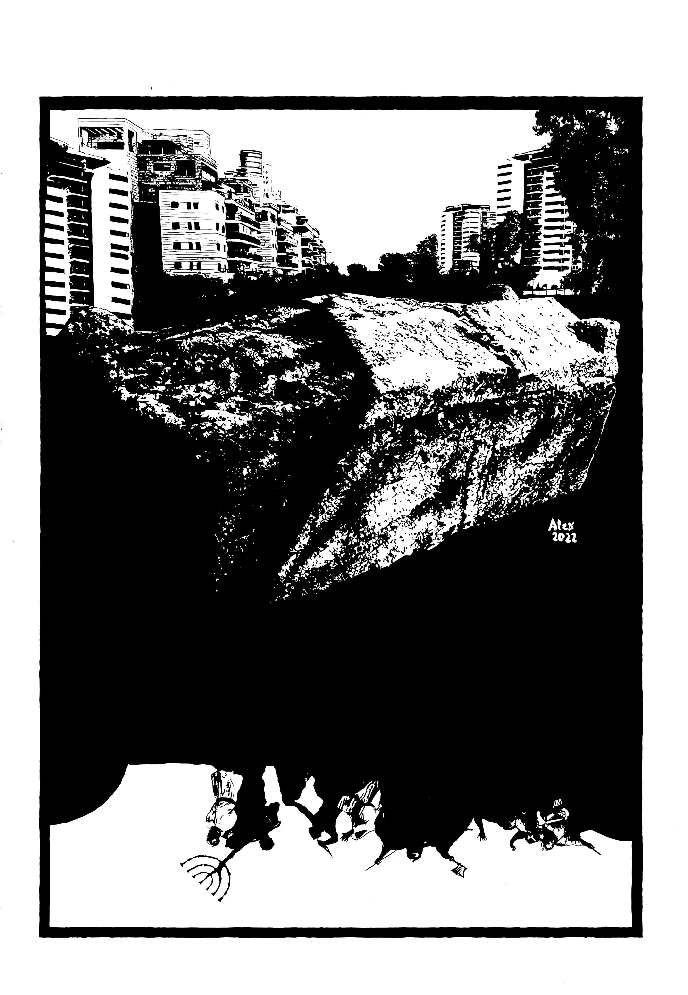 Rising from the Temple’s Ashes, complete original drawing, 2022