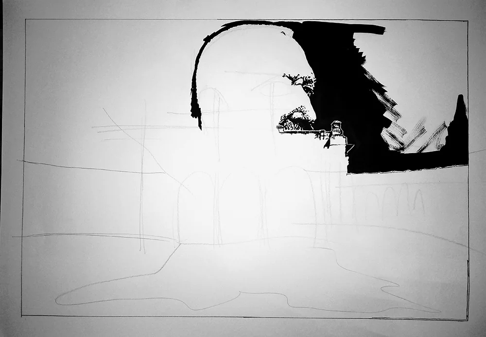 First black ink around Leopold's profile