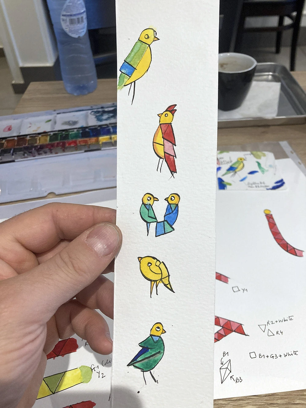 Strip of preparatory bird designs for Tree of Life