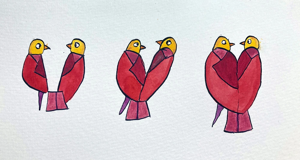 Preparatory sequence for heart-shaped pair of birds