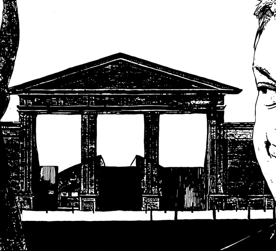 Detail of the Memento Park entrance in the drawing